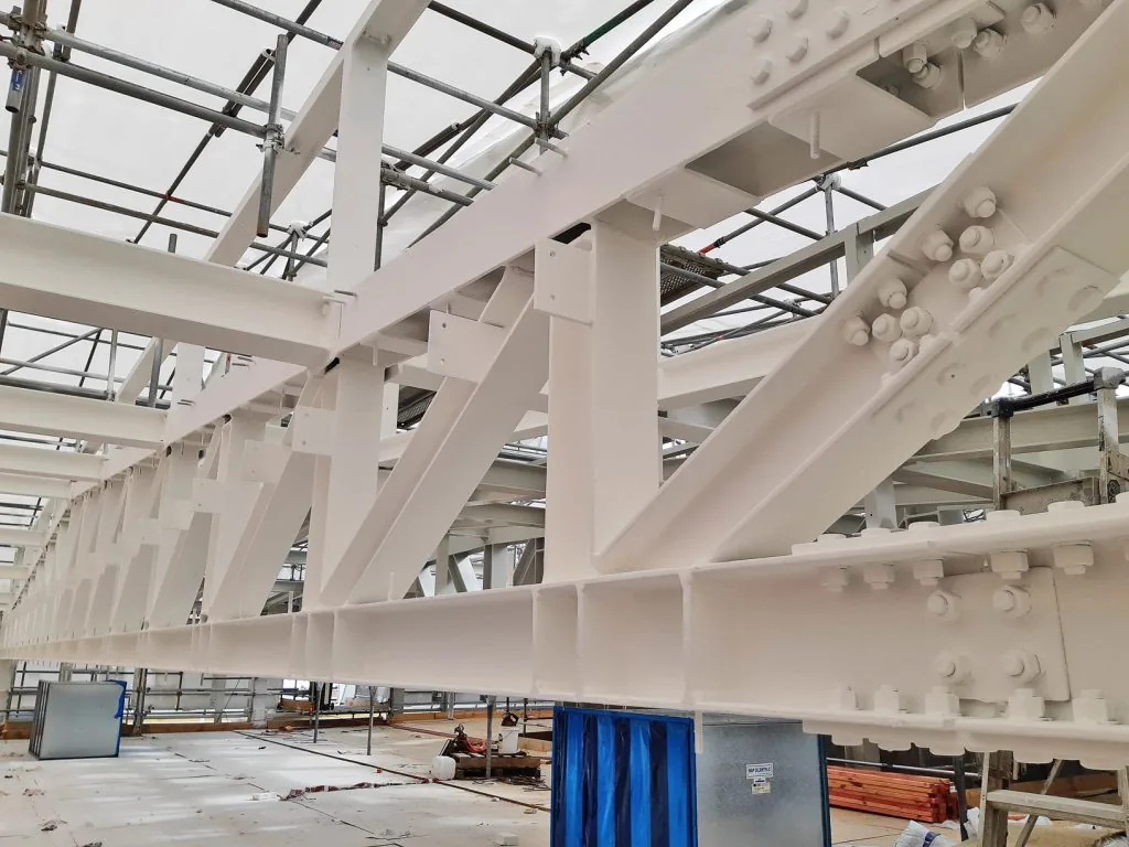 Passive fire protection coating on steel structure